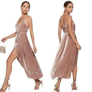 NWT Reformation Anoush Silk Blend Velvet True Wrap Dress Blush Pink Medium